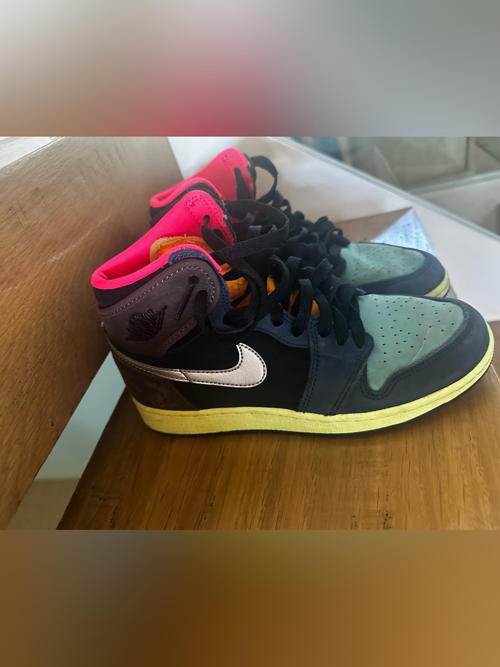 Nike Kids High-Top Sneakers in Black, Mint, Pink & Yellow